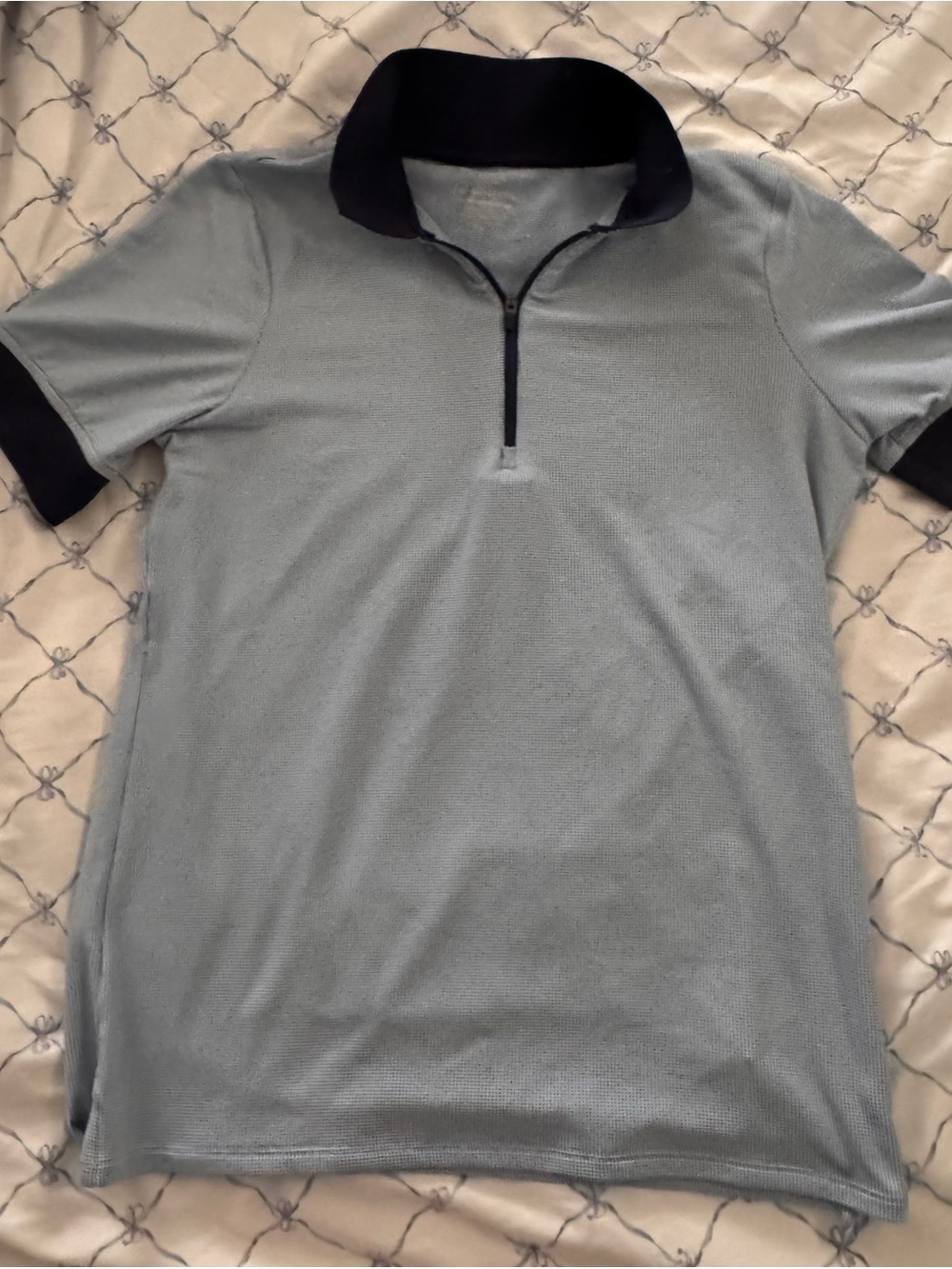 Vineyard Vines Light Blue Short-Sleeve Zip Polo with Navy Trim